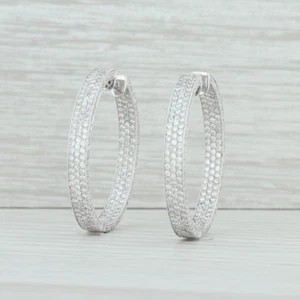 2.50ctw Diamante Interno Fuori Orecchini a Cerchio 18k Oro Bianco 32.8mm Donna - Foto 1 di 6