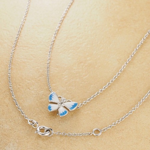 Collana Christian Dior Diorette Farfalla Diamante Oro Bianco 18k Ciondolo con Carta