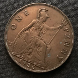 1936 - ONE PENNY COIN- BRONZE - KING GEORGE V - Picture 1 of 2