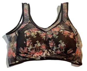 Schöne L? Gepolsterter BH rosa Blumenmuster schwarz Netz neu mit Etikett - Bild 1 von 5