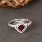 Textured Band Heart Ring Solid 925 Silver Natural Garnet Engagement Gift For Her
