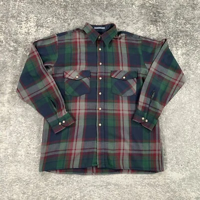 VTG Van Heusen Flannel Shirt Mens Large Green Blue Plaid 90s Skater Grunge Punk - Image 1 of 4