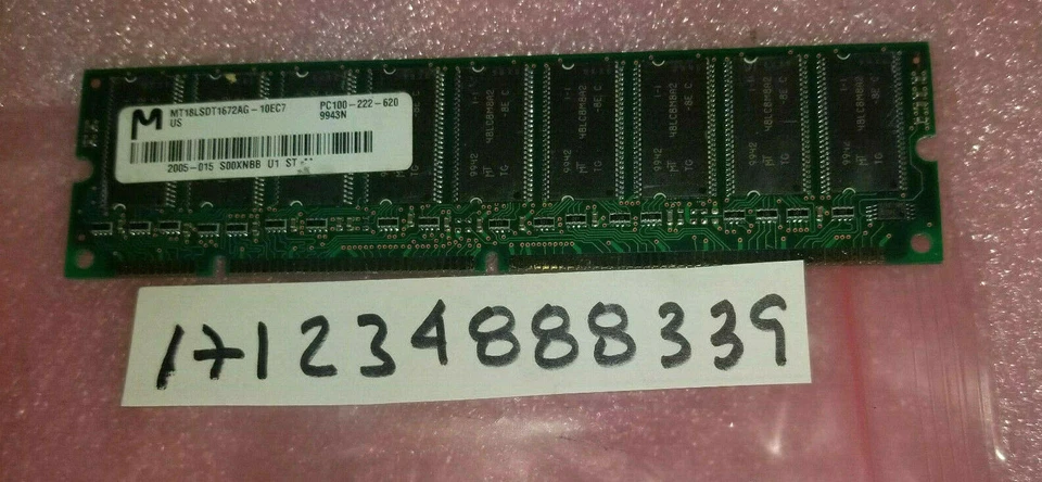 128MB SDRAM SD SDR PC PC100 CL2 DUAL RANK 100MHZ 168PIN ECC NON-REG 8X8  18CHIPS - Image 1 of 1