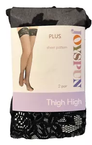 Joyspun ( PLUS) Tights Womens Floral And Sheer Black Thigh High 2 Pair Lace Tops - Picture 1 of 9