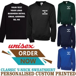 Personalised PrintedUneek Classic V-Neck Sweatshirt Unisex Gifts Event Gym Top - Picture 1 of 11