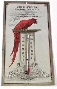 Vintage Joe C O'Brien Springfield OH Advertising METAL Thermometer Parrot SIGN - Picture 1 of 2
