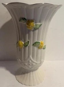 Belleek Irish Porcelain 12” 25th Anniversary Vase w/Gold Trim - Picture 1 of 5