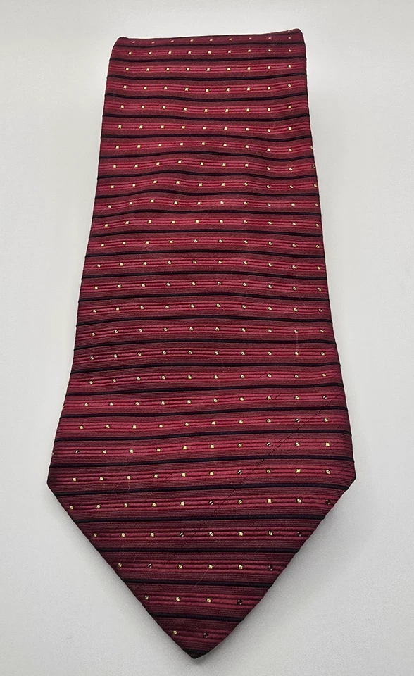 Corbata Halston Hombre Rayas Rojas y Azules con Lunares Dorados 100% Seda L59 1/4"W4" Foto 1 de 4
