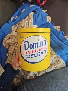 Vintage J.L. Clark Domino Granulated Sugar Yellow Metal Tin Canister Pure Cane - Picture 1 of 5
