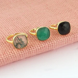 Anillo de piedras preciosas de ágata musgo de ónix corte cojín enchapado en oro anillo ajustable para unisex - Imagen 1 de 9