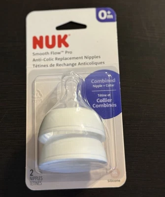 Paquete de 2 pezones NUK Smooth Flow Pro 0+m pezón de silicona anticólicos + cuello Foto 1 de 3