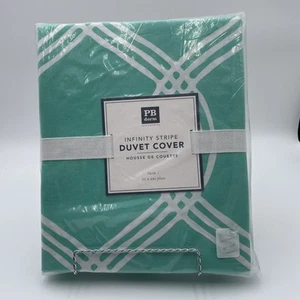 Pottery Barn Teen Dorm Duvet Twin Bed Cover Aqua Infinity Stripe Back To School - Picture 1 of 4