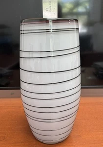 Taylor Backes Large Hand Blown Art Glass Cylinder Swirl Vase Cream & Black 12” - Picture 1 of 4