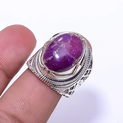 Natural Copper Purple Turquoise Artisan 925 Sterling Silver Ring S.8 R80402961 - Image 1 of 4
