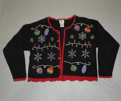 Vintage Cascanueces Feo Navidad Suéter Luces Adorno Abuela Vacaciones Talla M Foto 1 de 4