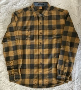 Tailor Vintage Flannel Shirt Mens M Tan Gray Plaid Long Sleeves Luxe Performance - Picture 1 of 11