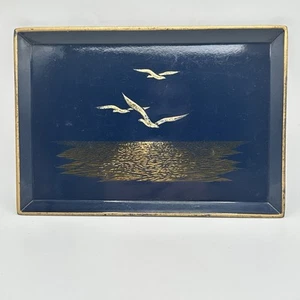 Otagini Japan Blue With Gold Painted Seagulls Tip Tray, 7 1/2" x 5 1/4" - Picture 1 of 10
