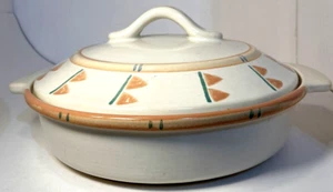 Treasurecraft Taos Tortilla Warmer Casserole Peach/Blue Triangles Pattern - Picture 1 of 17