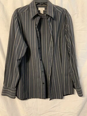 Concepts by Claiborne Мужская рубашка, синий с черный + желтовато-коричневый в тонкую полоску, большой - Изображение 1 из 4