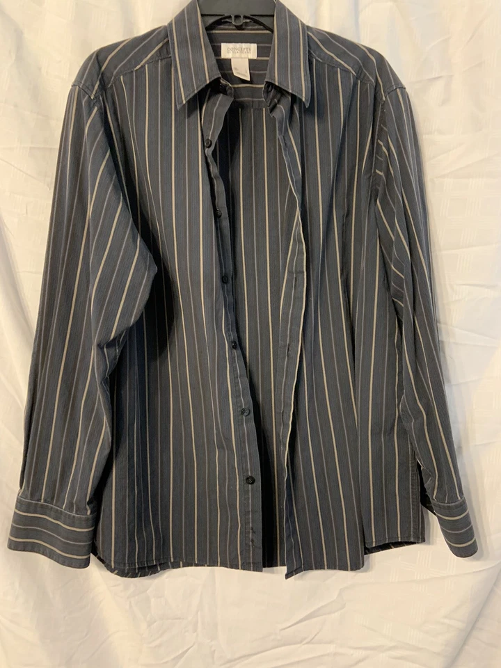 Concepts by Claiborne 男式正装衬衫,蓝色带黑色 + 棕色细条纹,大号 — 第 1/4 张图片