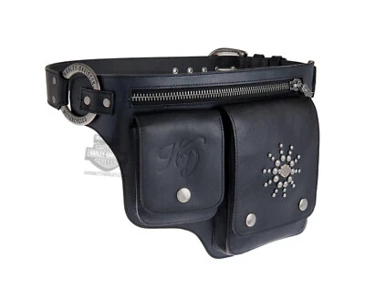 Harley Davidson Womens Gypsy Soul Pouch Pockets Black Leather Belt by LODIS XL - image 1 of 4