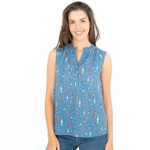 Seasalt Womens Top Vest Blue Fish Cotton Sleeveless Lightweight Flower Fields - Picture 1 of 10