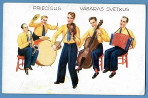 ORQUESTA DE LETONIA. HOMBRE TOCANDO INSTRUMENTOS MUSICALES PC VINTAGE. 7120 - Imagen 1 de 2