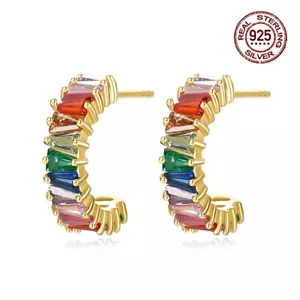 Real 925 Sterling Silver Mix Color Garnet Citrine Gems Women Stud Earrings Gold - Picture 1 of 6