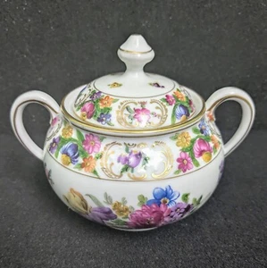 VTG 1932-44 SCHUMANN DRESDEN Porcelain Sugar Bowl, 15oz, 4.5" Height, Germany - Picture 1 of 11