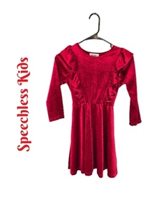 Speechless Kids Girls Dress Sz 8 Red Velvet With Sparkles Ruffles Tie Back Waist - Picture 1 of 9