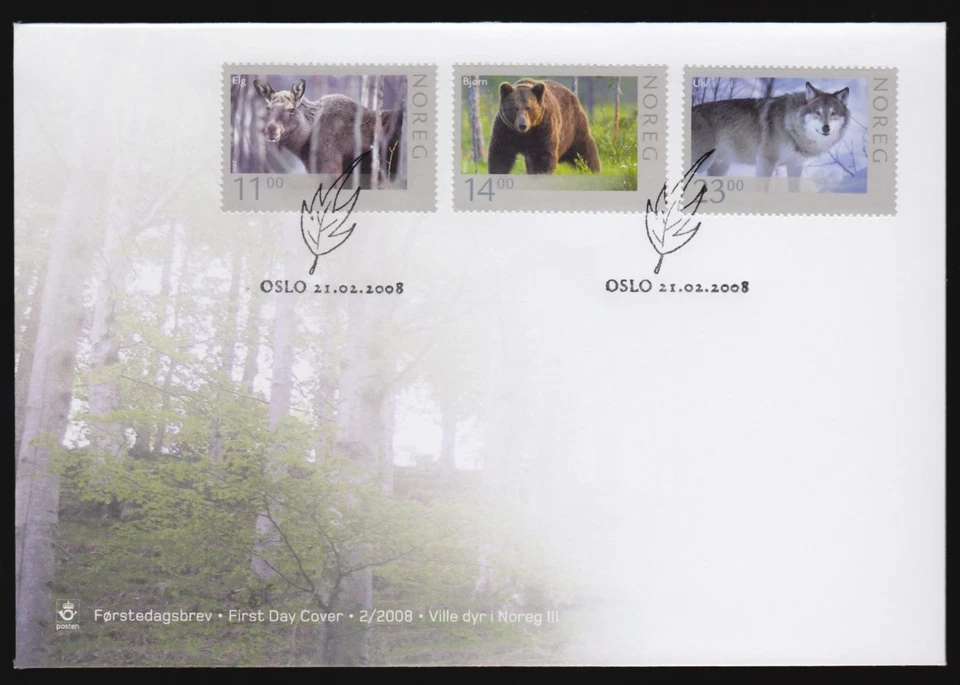 Norway 2008 FDC Wildlife - Elk, Brown Bear, Wolf - Image 1 of 1