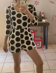 Ark& Co Polka Dots White & Black 3/4 romper size Small for woman - Picture 1 of 18