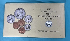 🔥 1990 P&D Mint Set Brilliant Uncirculated US with Envelope & COA (10 Coin Set) - Picture 1 of 6