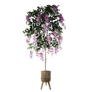 Árbol de glicinia rosa claro artificial 150 cm en maceta rústica de fibra de vidrio - Imagen 1 de 8