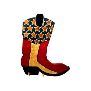 Handmade Cowboy Boot Folk Art Americana 12" Tall Wooden Artist Initialed TJL '15 - Picture 1 of 11