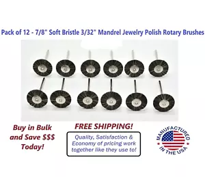 12er-Pack - 7/8 Zoll weiche Borsten 3/32 Zoll Dorn Schmuck polieren rotierende Bürsten - Bild 1 von 4