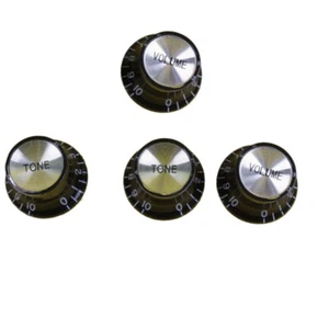4 BLACK Bell Top Hat KNOBS Silver Reflector for Gibson Tone Volume Guitar Knob - Picture 1 of 6