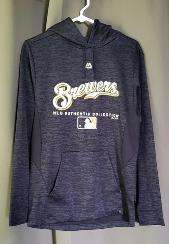 Milwakee Brewers MLB Majestic Authentic Blue Logo Hoodie Sweatshirt SIZE SMALL Cover