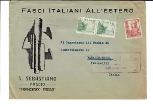 Italienischer Briefumschlag Fasci Italiani All' Estero "All Abboard" nach Sebastiano Spanien - Bild 1 von 2