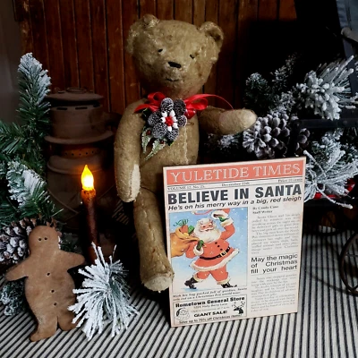 OLD VINTAGE RETRO MODERN STYLE CHRISTMAS YULETIDE SANTA NEWSPAPER 10 CENT SIGN - Image 1 of 4