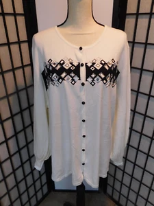 Bob Mackie Wearable Art Ivory Embroidered Button Up Cardigan Sweater SZ 2X - Picture 1 of 4