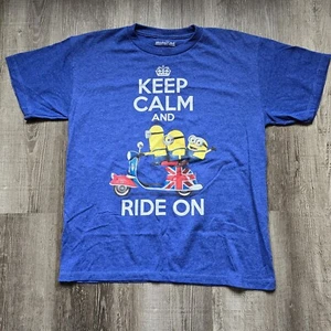 Minions Shirt Keep Calm And Ride On Blue Movie Character Graphic Tee Pop Culture - Picture 1 of 6