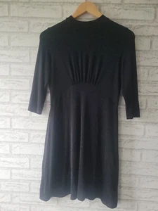 New Look Sparkle Black High Waist 3/4 Sleeve Stretch Flared Short Dress UK 12 - Picture 1 of 9