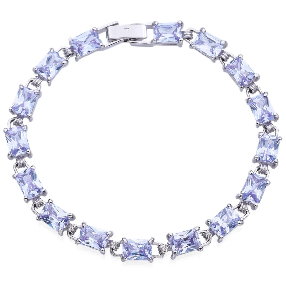 Brazalete de eslabones de tenis Estate de circonita cúbica púrpura corte esmeralda de oro blanco de 9 quilates Foto 1 de 4