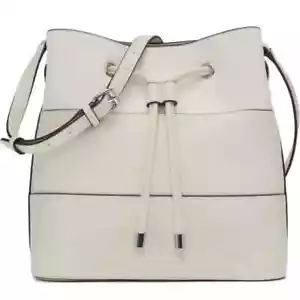 Calvin Klein Gabrianna Novelty Bucket Shoulder Bag Pearl White Suede Leather NWT - Picture 1 of 11