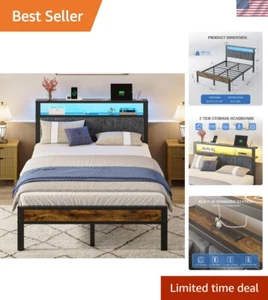 Noise-Free Full Size Platform Bed with LED Lights & Robust Charging Headboard - Picture 1 of 9