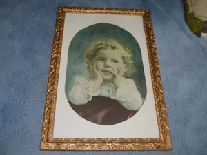 Antique Victorian Aesthetic Gold Picture Frame & Print of a Cute Little Girl - Picture 1 of 8