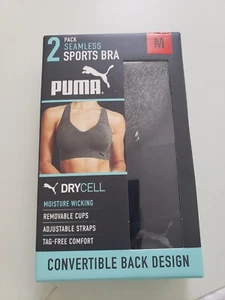 Puma Women's Sports Bra 2 Pack Seamless Removable Cups Size S black, gray (1285) - Picture 1 of 3