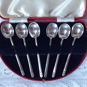 1933 James Dixon Rare Art Deco Solid Sheffield Silver Espresso Coffee Spoons - Picture 1 of 9