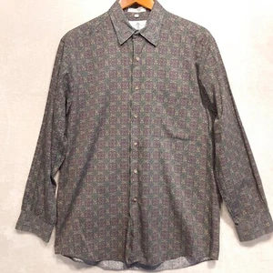 Auston Reed Mens VTG LS Button Shirt Sz.M/Green Geometric Print/Single Needle - Picture 1 of 13